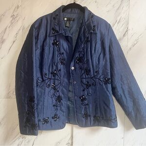 Vintage Carol Little Silk Quilted Embellished Beaded Button Jacket SZ L
